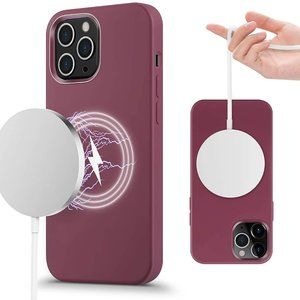 For iPhone 12 pro max mini liquid Silicone Magsafe Case shockproof Cover Plum